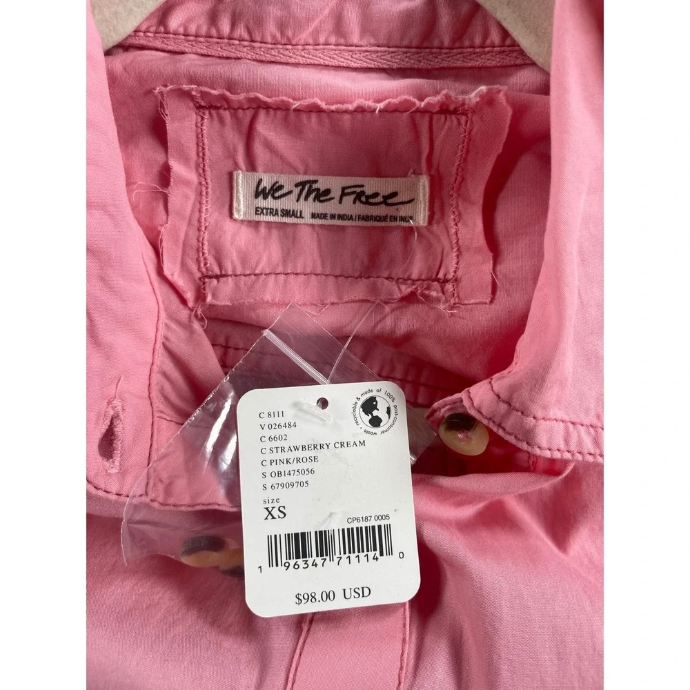 Free People We The Free Strawberry Cream Pink Oversized Button Down Shirt XS NEW